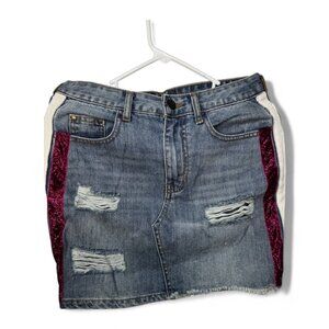 Fashion Nova Women's Denim Skirt with Glitter Side Stripes - Size L